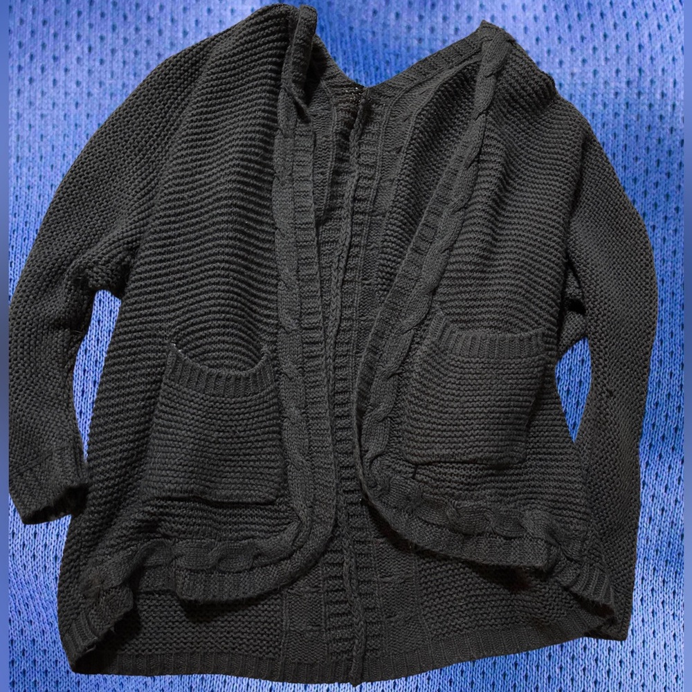 Women’s XL Grey Open Front Chunky Knit Cardigan with Pockets Oversized Sweater